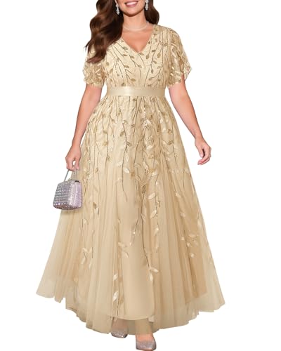 Image of Pinup Fashion Plus Size Formal Dresses - Evening Gowns Wedding Sequin Embroidery V-Neck Prom Long Dress