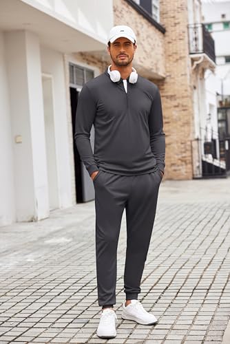COOFANDY Men's Tracksuit 2 Piece Quarter Zip Polo Athletic Sweatsuits Casual Running Jogging Sport Suit Sets2