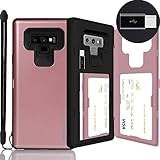 Galaxy Note 9 Case, SKINU [Note 9 Wallet Strap] Note 9 Charger Dual Layer Hidden Credit Holder Card Case with Wrist Strap Inner USB Type C Adapter and Mirror for Galaxy Note 9 (2018) - Rose Gold