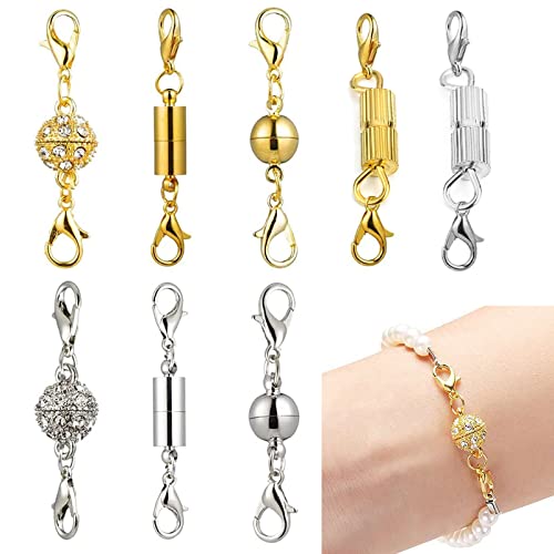 Magnet Schmuck-Verschlüsse, Karabinerverschlüsse, Magnetverschlüsse Kettefür Ketten Für Halskette Armband Machen Enthält vier (8 Stück,Gold und Silber)