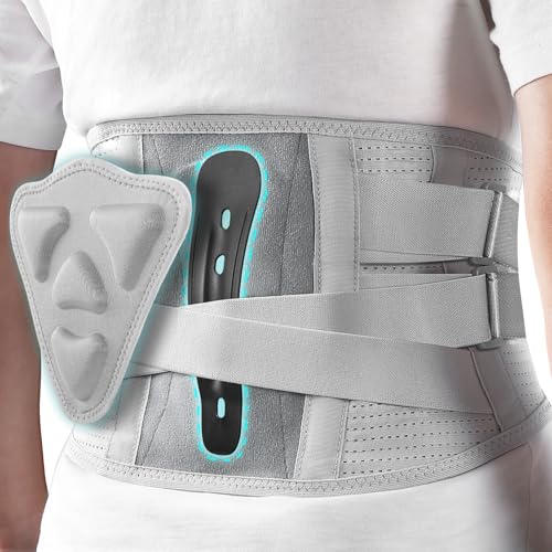 TOVIKI Faja Lumbar Hombre Mujer con Soporte Biónico, Almohadilla de Apoyo 3D, 4 Tiras de Soporte ABS, Cinturón Lumbar con Doble Ajuste, Faja Lumbar para Dolor Espalda, Ciática, Trabajo (Medium)