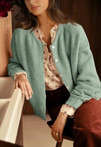 Image of PRETTYGARDEN Long Sleeve Crewneck Button Down Womens Sweaters Fall Open Front Chunky Cardigan Sweaters for Women 2026