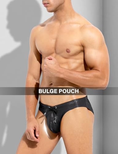 Casey Kevin Metallic Rave Underwear Brief Sexy Thong Swim Brief Bikini Swimwear Drawstring3