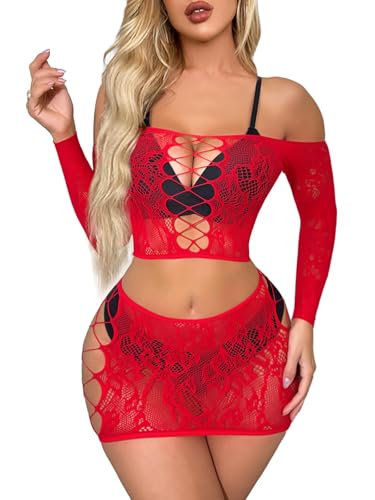 Image of GirlFriend Lingerie for Women Lovely Deep V Neck Teddy Babydoll Mesh Nightwear for Women Mesh Badydoll Fishnets Dresses See Through Lingerie Chemise Outfits One Piece