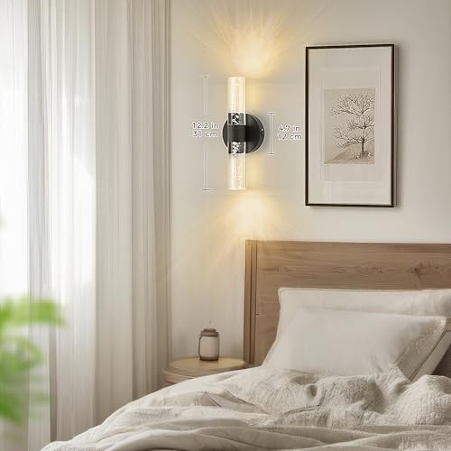 Image of DORESshop Battery Operated Wall Sconces Set of 2, 10000mAh Rechargeable Wall Sconce with Bubble Crystal, 9 Color Dimmable Wireless Wall Sconce, Sconce Wall Decor for Living Room, Bedroom, Black 12in
