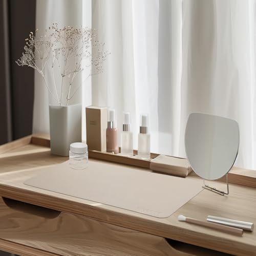 Image of AROPANA Vegan Leather Desk Mat | Large Reversible Mouse Pad & Computer Table Protector | Dual-Side Waterproof Extended Laptop Pad with Edge-Stitched Design (60x35CM, White and Coffee)