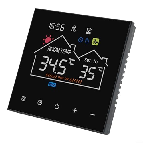 Yhenlovtt Termostato inteligente de calefacción programable WiFi con pantalla táctil LCD, ajustes de temperatura flexibles, bloqueo infantil y programación semanal (16A-WIFI)