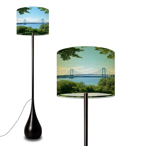 JBNJANKDAV Retro Mid Century Floor Lamp, Sturdy Teardrop Base Standing Lamp, View Mackinaw Bridge from st Ignace Framed by Trees Long Reading Floor Light for Farmhouse Bedroom Office Decor