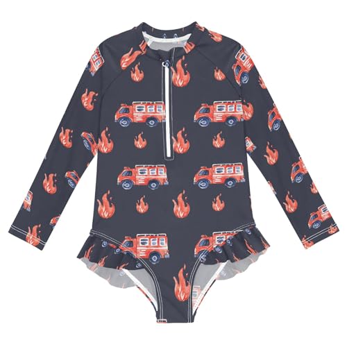 ALAZA Red Truck Girls One Piece Swimsuit Long Sleeve Rash Guard Swimsuits UV 50+ Swimwear Zipper