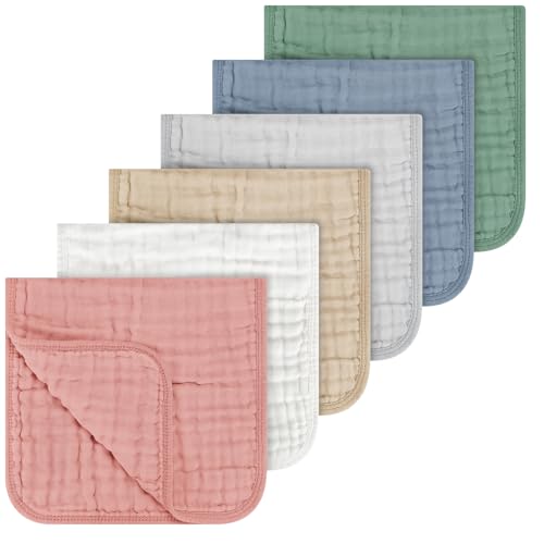 Image of Accmor 6 Pack Muslin Burp Cloths 100% Cotton 20''x10'' Large Extra Soft and Absorbent Baby Burping Cloth for Boys Girls