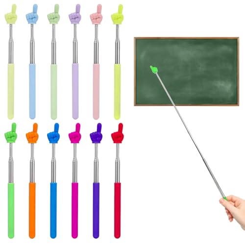 12 Stück Ausziehbar Zeigestab,Edelstahl Teleskop Lesestift Lehrer Finger Zeigestock Zeiger für Unterricht im Klassenzimmer, Vorlesungen(Mehrfarbig)