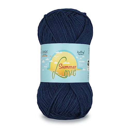 Image of Ganga Acrowools Summer Love - Sport Weight - Cotton Yarn -Oekotex Class L Certified - Pack of 1-50 GMS Per Ball (Midnight Express) Blue