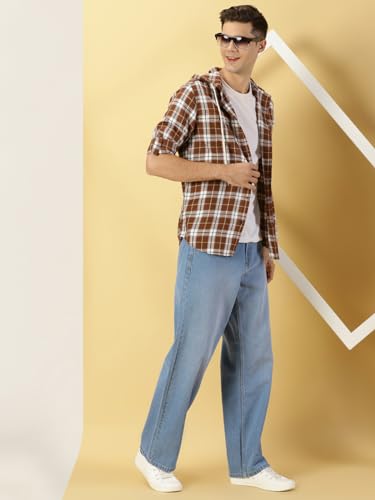 Image of Thomas Scott Men's | Checks | Full Sleeve | Regular Fit | 100% Cotton | Hooded | Casual Shirt
