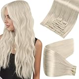 Full Shine Clip in Hair Extensions Real Human Hair Blonde Seamless Hair Extensions Clip in Ice Blonde Invisible Hair Extensions for Short Natural Straight Hair 12 Inch 8 PCS 95 G