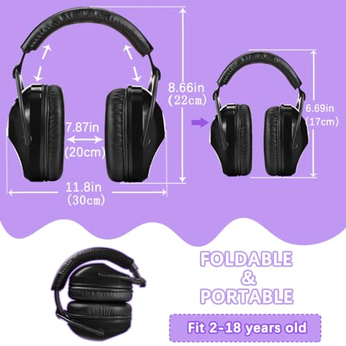 Image of ZOHAN Kids Ear Protection 2 Pack, 25dB NRR Noise Cancelling Headphones for Kids, with Pillowy Pads, for Monster Truck, School, Autism, Sensory, Fireworks, Concerts, Events (Black+Black)