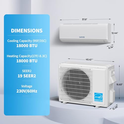 Image of Garvee 18000 BTU Mini Split AC & Heat Pump, 19 SEER2 208 /230V | Buit in WiFi, Smart Phone Control & Compatible with Alexa, Coo