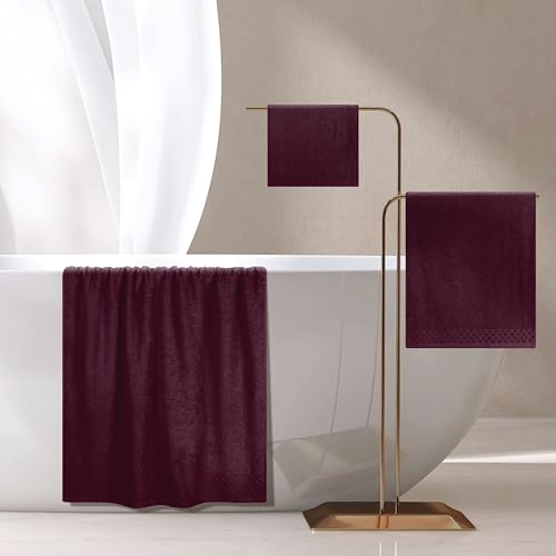 Myown Set Di 3 Asciugamani In Cotone Ultra Morbido, Contiene Un Asciugamano Da Bagno Oversize 70 X 140 Cm, Un Asciugamano Da 40 X 60 Cm E Un Letto Da 30 X 30 Cm, Rosso Bordeaux - 5