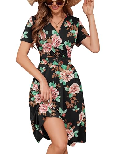 Image of Heymoments Womens Summer Short Sleeve Casual Dresses V-Neck Beach Dress with Pockets S-2XL