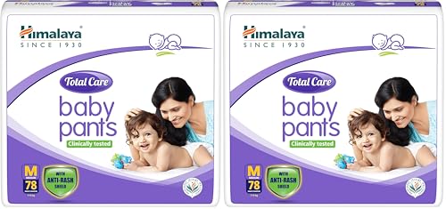 Image of Himalaya Total Care Baby Pants Diapers, Medium 78 Count, Anti-Rash Shield, 7-12 kg, Rapid Absorption, Superior Comfort, Clinically tested (Pack of 2)