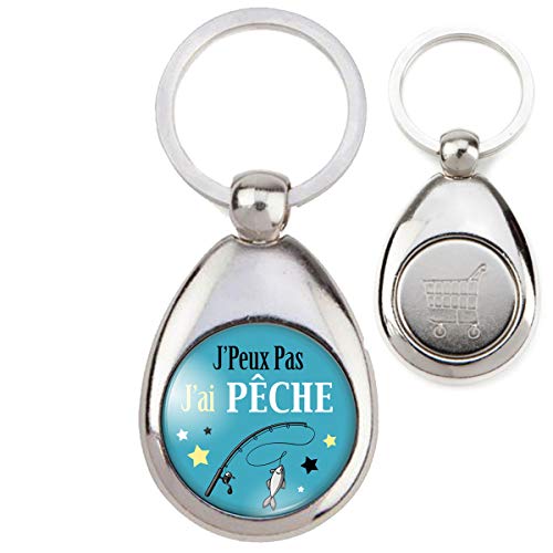 Reloadshop Porte-Clés Métal J'Peux Pas J'Ai Peche Canne à Pêche - Humour Excuse Idée Cadeau Jeton Caddie Cover
