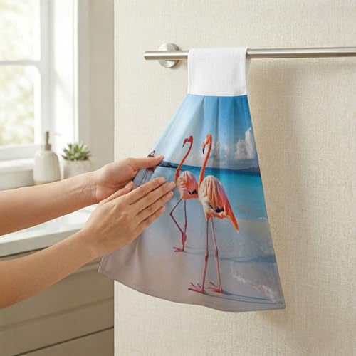Toallas de cocina de flamenco súper absorbentes y de secado rápido para colgar 6