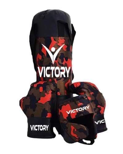 Image of VICTORY Boxing Kit for Kids| Pack of 4 (Boxing Gloves, Head Guard & Filled Punching Bag) | Boxing Training Punching Bag for Boys & Girls |