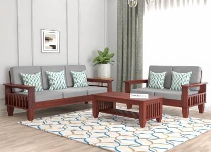 Mamta Furniture Solid Sheesham Wood 5 Seater Sofa Set with Center Table, 3+2 Sofa Set with Cushion Without Small Pillows for Living Room (Mahogany)-picture-41