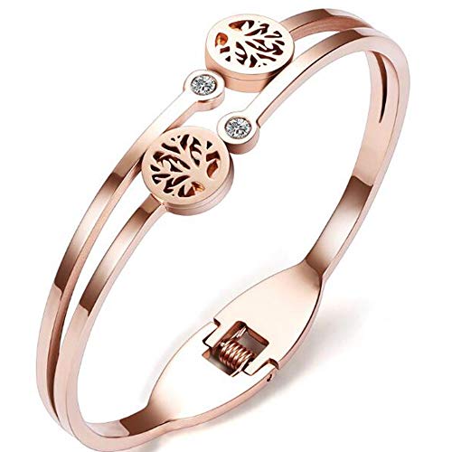 Jude Jewelers Stainless Steel Rose Gold Tree of Life Bangle