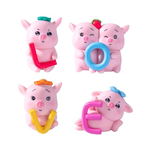 Ljmyy Juego de 4 figuras en miniatura de cerdos de PVC de dibujos animados para decoración de salpicadero de coche, oficina en casa, oficina