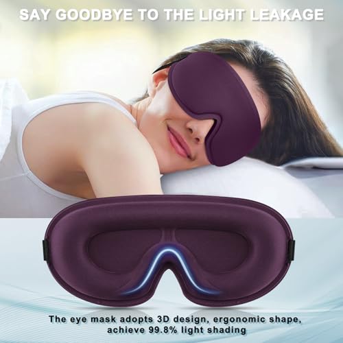 Image of Tobfit Blackout Sleep Mask for Women Men Zero Eye Pressure Eye Mask, Lycra Fabric 3D Ergonomic Design Eye Movement and Eyelash Friendly, Ultra Comfortable Blindfold for Sleeping Purple