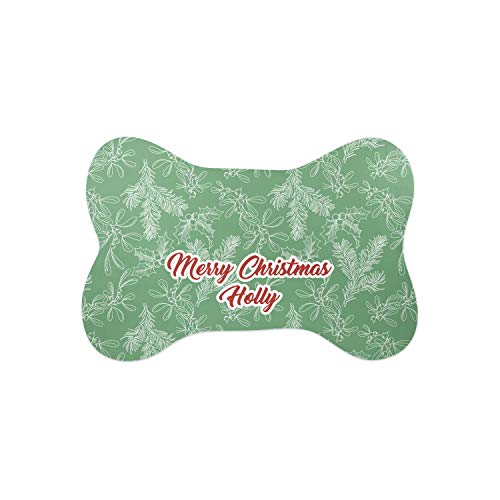 YouCustomizeIt Personalized Christmas Holly Bone Shaped Dog Food Mat (Small)