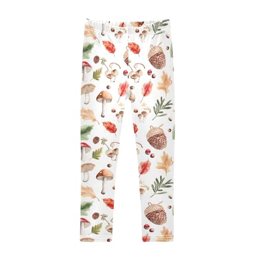 Girls' Athletic Leggings Ankle Length Yoga Dance Pants Kids Teen 4T Autumn Leave Mushroom Pinecone