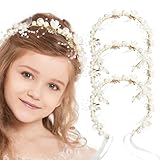 Sumotia 3 Pcs Flower Girl Headpieces Headband Hair Accessory Pearl Princess Flower Crown for Birthday Party Prom Wedding Photography