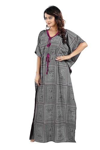 Image of Kaftan Printed Cotton Maxi Dress /Nighty /Nightdress for Ladies /Girls /Women | Free Size