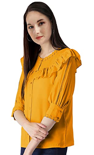 Image of Girls /Women Cuffed Sleeves Solid Shirt Style top-102