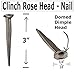3”- CLINCH ROSE HEAD Nails - Metallic Color - Antique rustic restoration accent nails for hanging, furniture, cabins, shutters, flooring – Decorative clavos nails – Distinct SQUARE HEAD Nail 3 in