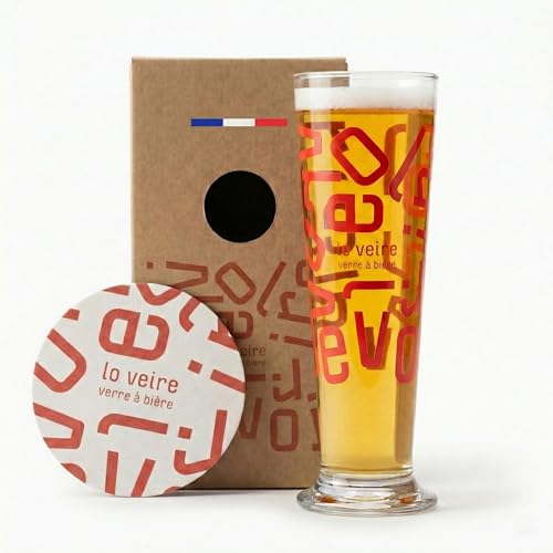 Lo Veire – Verre à Bière Premium 39cl – Sérigraphié Made in France – Verre Épais avec Sous-Bock – Coffret Cadeau Bière – Anniversaire, Noël,...