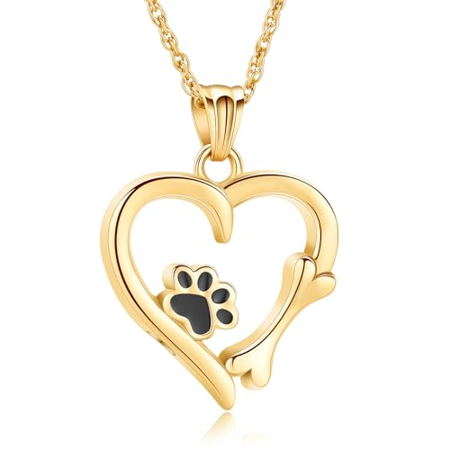 QGJNSGC Paw Print Urn Necklace Heart Locket Necklace for Ashes Dog Cat Charms Pendant Cremation Jewelry Cat Dog Keepsake Memorial Gifts for Women Girls (Gold)