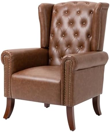 Faux Leather Accent Chair, Mid-Century Armchair Upholstered Club ...