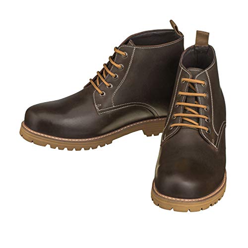 Image of CALTO Men's Invisible Height Increasing Elevator Shoes - Dark Brown Premium Leather Lace-up Round-toe Work Boots - 3.4 Inches Taller - S8752 - Size 6 D(M) US