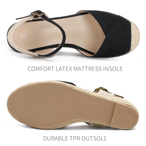 Image of Qonetic Women's Espadrille Wedge Sandals Closed Toe Platform Summer Shoes
