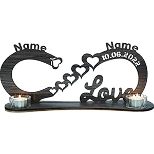 Waluna® Love Liebesgeschenk Teelichthalter Unendlichkeitszeichen personalisiert mit Zwei Namen und Datum Herzen zum…