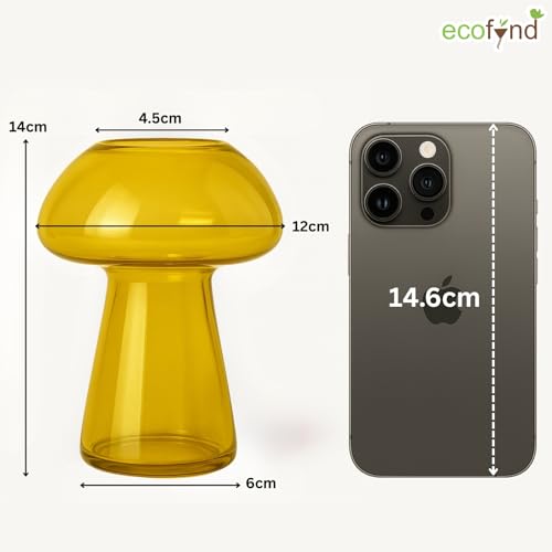 Image of ecofynd 5.5 Inches Glass Vase for Flowers Plants, Modern Decorative Vase for Home Decor Center Table, Bedroom, Living Room, Office Decoration, Wedding or Gifts, Luster Glass Vase, (GVASE015-YLW)