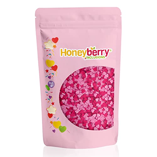 HONEYBERRY INCLUSIONS Corazones rosas y rojos, 200 g, gránulos de decoración comestibles de alta calidad para hornear, decoraciones de cupcakes y pasteles, helados, postres y glaseados