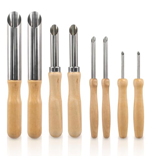 8PCS Round Clay Hole Cutters Set with Wooden Handles Stainless Steel Clay Tools Kit for Drilling Carving Pottery Ceramics and DIY Projects