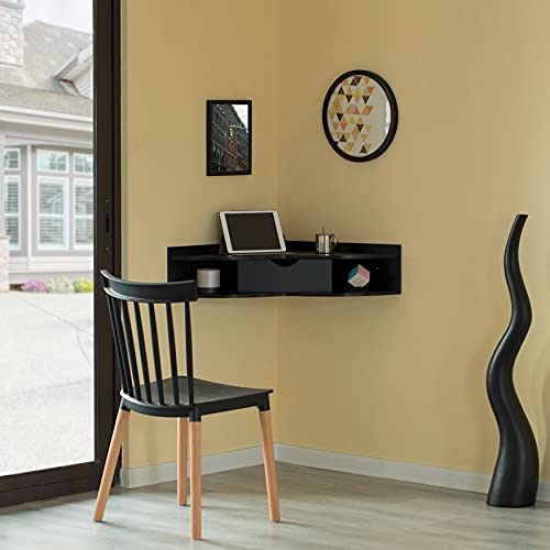 Image of Basicwise Wall Mounted Folding Desk with Drawer & Shelves - Fold Down Table