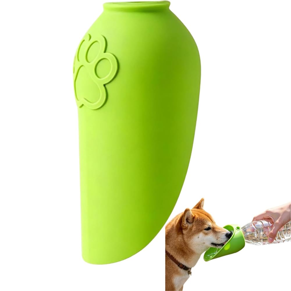 Portable Dog Water Bottle Adapter, Attachment with Drinking Bowl, Foldable Leaf Design, For Dogs Outdoor Walks Hiking Lightweight Water Feeder Bowl Dispenser (Green)