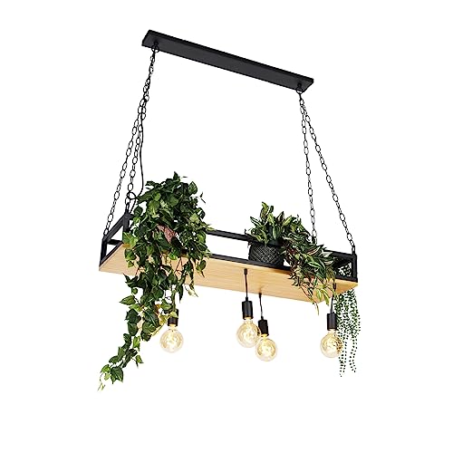 Image of Qazqa smart Dining Table led Industrial Pendant lamp, Pendant Light - Shelf - Black, Rectangle, Wood, e27, dimmable, 5-Way, 100cm, Living Room