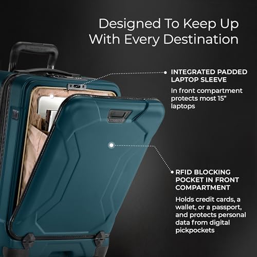 Image of Briggs & Riley 21 Inch International Carry-On Luggage with Wheels - Small Rolling Hard Shell Heavy Duty Suitcase with Laptop Compartment - 360 Spinner Wheels - Torq Collection - Ocean
