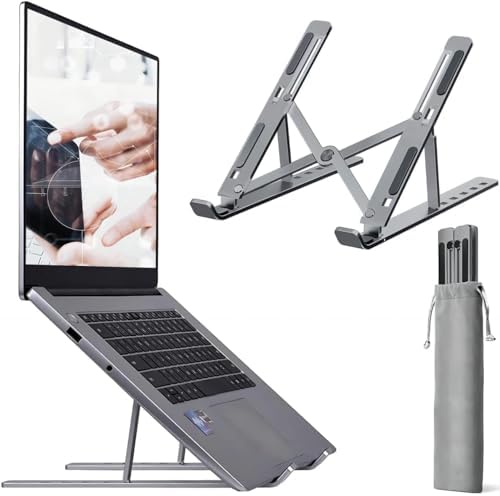 Dyazo Zigzag Height Adjustable Ventilated Aluminium Tabletop Laptop Stand with 6 Angles Multi-Angle Compatible for MacBook Air Pro, HP, Lenovo, Dell & Other 10-15.6'' Laptops, Notebooks (Space Grey)